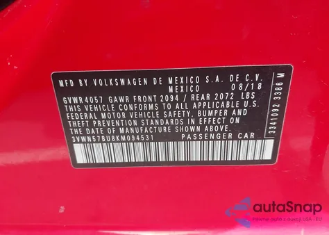 2019 Volkswagen Jetta 1.4T S из США, поврежденный, VIN 3VWN57BU8KM094531